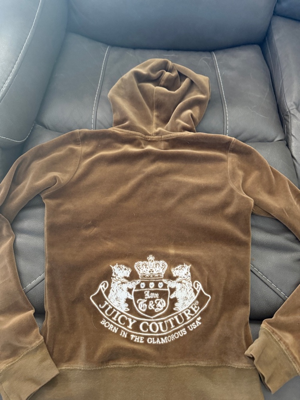 Juicy Couture Brown Velour Zip-Up Hoodie with Hood